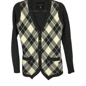 VINTAGE VTG Teenie Weenie Gold Bear Wool Argyle Grey Cream Cardigan Sweater S